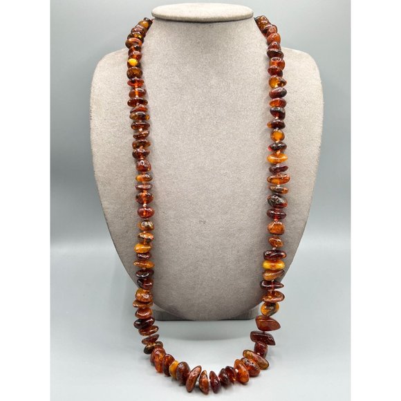 Amber Necklace Hand Knotted and Graduated Necklace Chunky Nuggets 30 inch Long - Picture 2 of 9